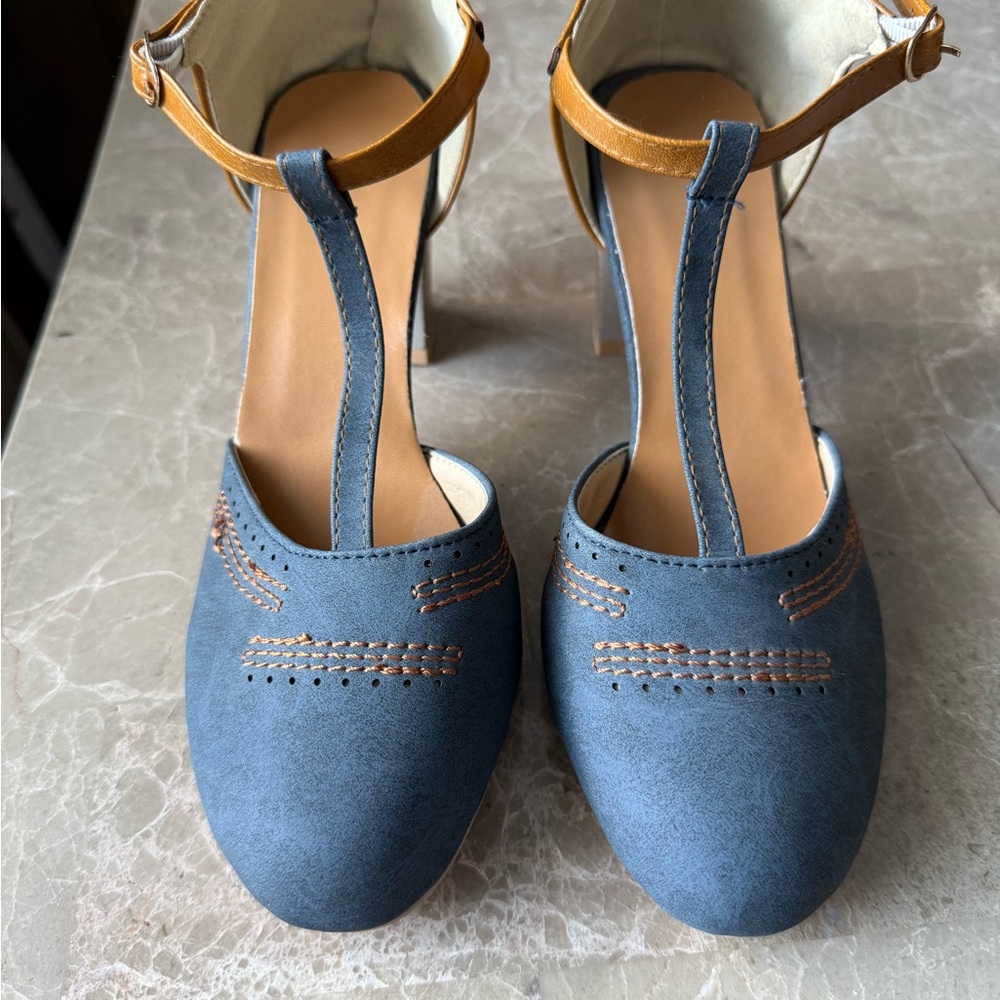 Blue and Tan Women's Heels